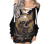 Abito da donna a maniche lunghe, scollo a V, con lacci e spalle scoperte | Vestito sexy di Halloween di grandi dimensioni, maglione di festa vittoriana rinascimentale cosplay steampunk festival