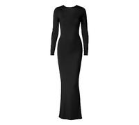 Abito da Donna a Maniche Lunghe Tinta Unita Pieghettato Slim Fit con Scollo a V Sexy alla Moda Cappotto Max (Black, S)