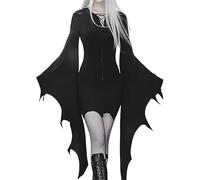 Abito Da Donna A Pipistrello - Gotico, Batwing | Costume Di Halloween Vintage Con Dettagli In Pizzo, Sagoma Di Fodycon, Scollo A V Profondo, Abito Da Vampiro A Manica Lunga Per Festa, Carna