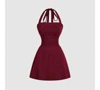 Abito da donna a vita stretta con scollo a canottiera a forma di A, colore bordeaux, abiti da laurea corti estivi da donna, abiti eleganti da donna, abiti da donna per l'estate, abbigliamento da donna