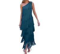 Abito da Donna alla Moda con Nappe e Spalle Scoperte, Asimmetrico, Estivo, Elegante, for Feste, Balli di fine Anno per Ballare e Fare Festa(A,L)