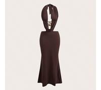 Abito da donna alla moda sexy con scollo a cappuccio, schiena scoperta e collo all'americana L,M,S,XL,XS,XXL,XXS,XXXL,XXXXLColore unicoTessuto in maglia