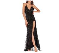 Abito Da Donna Anni ‘20 Con Scollo A V Vestito Paillettes Donna Lungo Senza Maniche Paillettes Abito con Spacco Capodanno Vestito Con Brillantini Maxi Vestiti da Sera Cerimonia Cocktail Nozze Festa
