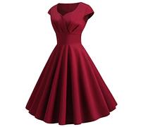 Abito da donna anni '50, Audrey Hepburn, estivo, casual, gonna vintage, stile rockabilly, svasato, cocktail, feste, tinta unita, senza maniche, svasato, plissettato, 01 Vino, XL