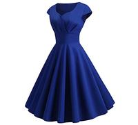 Abito da donna anni '50, Audrey Hepburn, estivo, casual, gonna vintage, stile rockabilly, svasato, cocktail, feste, tinta unita, senza maniche, svasato, plissettato, 01 blu., XXL