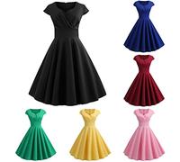 Abito da donna anni '50, Audrey Hepburn, estivo, casual, gonna vintage, stile rockabilly, svasato, cocktail, feste, tinta unita, senza maniche, svasato, plissettato, 00 Nero, M