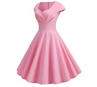 Abito da donna anni '50, Audrey Hepburn, estivo, casual, gonna vintage, stile rockabilly, svasato, cocktail, feste, tinta unita, senza maniche, svasato, plissettato, 01 rosa., S