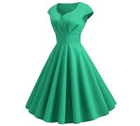 Abito da donna anni '50, Audrey Hepburn, estivo, casual, gonna vintage, stile rockabilly, svasato, cocktail, feste, tinta unita, senza maniche, svasato, plissettato, 01 verde., M