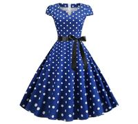 Abito da donna anni '50, stile retrò, a maniche corte, con stampa, per serate, feste, occasioni eleganti, per il tempo libero con gli anni Cinquanta, Blu, M