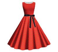 Abito da donna, anni '50, vintage, taglio A-Line senza maniche, scollo rotondo, abito da cocktail, da donna, stile Rockabilly Audrey Hepburn, per matrimonio, festa, rosso, XXXL