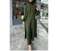 Abito da donna arabo casual con maniche a lanterna lunghe, monopetto, spacchi laterali sul fondo, modesto, per la primavera L,M,S,XLColore unicoTessuto intrecciato