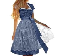 Abito da donna bavarese Oktoberfest elegante retrò con scollo quadrato pizzo tradizionale stile semplice Plus Size per feste raduni Stage Performance Festival abbigliamento, Marina Militare, 3XL