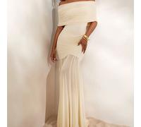 Abito da donna bianco crema elegante e seducente, formale estivo a sirena, in rete con spalle scoperte, aderente, stile fairycore, per matrimonio in giardino, ospite, laurea e festa L,M,S,XL,XS,XXL,XX