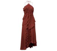 Abito da Donna Boho con Scollo all'Americana e Volant, a Balze, Plissettato, per la Spiaggia, Vacanze, Ampio, Rosso, Taglia XL
