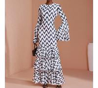 Abito da donna boho con stampa all-over, collo rotondo, maniche a campana stratificate, in rete, per vacanze SHEIN X JIAN LASALA SHEIN X potenzia la creatività fornendo a stilisti, artisti e marchi un