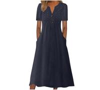 Abito da donna Boho Sale Liquidazione Estate Casual Tie Lato Manica Corta Lungo Boemia Tinta Unita Scollo a V Pulsante Midi Signore T Shirt Dress Flowy Swing Beach Dress Vacanze Vestiti, Tipo 16, XL