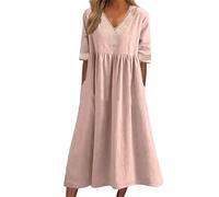 Abito da donna Boho Sale Liquidazione Estate Casual Tie Lato Manica Corta Lungo Boemia Tinta Unita Scollo a V Pulsante Midi Signore T Shirt Dress Flowy Swing Beach Dress Vacanze Vestiti, Tipo 5, M