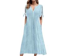 Abito da donna Boho Sale Liquidazione Estate Casual Tie Lato Manica Corta Lungo Boemia Tinta Unita Scollo a V Pulsante Midi Signore T Shirt Dress Flowy Swing Beach Dress Vacanze Vestiti, Tipo 11, M