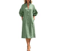Abito da Donna Casual Ampio con Colletto alla Coreana, Maniche e Mezza CERN | Abiti Cerimonia Signora Elegante Completo Rito Plissettato Velluto Pezzi Natale Hippie Civili Reali Convenzionale