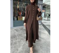 Abito da donna casual con maniche a lanterna lunghe, monopetto, con spacco laterale sul fondo, stile arabo, modesto, per la primavera L,M,S,XLColore unicoPoliestere,Tessuto intrecciato