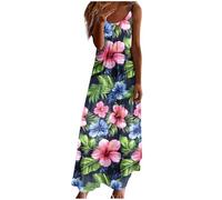 Abito da donna, casual, con stampa floreale, abito estivo, sexy, senza maniche, lunghezza alla caviglia, leggero, comodo, per le vacanze, per il tempo libero, da skater, lungo il sole, verde, XL