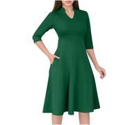 Abito da donna casual fluido, linea ad A, abito da chiesa, per chiesa, maniche a 3/4, scollo a V, per cocktail, matrimoni, ospiti, lavoro, Verde, XXL