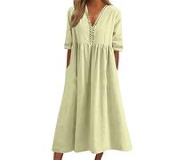 Abito da donna colorato chic ed elegante, abito da spiaggia donna estate mezza lunghezza abiti scollo a V scollo a V manica 3/4 2026 nuovo vestito chic versatile gonna pieghettata abiti larghi