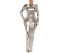 Abito da donna, con allacciatura a strappo, per l'uso quotidiano, con dettagli di design tra cui tempo libero stretto coltiva uno spettacolo morale sottile; silhouette monopezzo coordinato, Argento