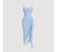 Abito da donna con arricciature e balze, orlo asimmetrico, abito canottiera blu, completi estivi da donna, abiti per addio al nubilato, abiti estivi, abbigliamento estivo, abiti pastello per donna L,M