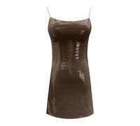 Abito da donna con brillantini, lunghezza media, senza maniche, con paillettes, elegante, per feste, serate e festività, gold, Taglia unica