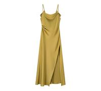 Abito da donna con cinturino diviso in tinta unita decorazione con cerniera casual senza maniche abiti formali, Oliva En8, M