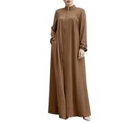 Abito da donna con collo alto e cerniera casual stile muslim Dress elegante e confortevole perfetto per le occasioni quotidiane o cerimonie religiose tessuto morbido e fluido, marrone, M
