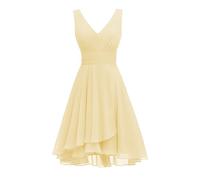 Abito da donna con doppio scollo a V corto da damigella d'onore increspato abito da cocktail formale per feste ritorno a casa QSAW481, Giallo, 42