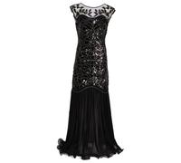 Abito da donna con glitter in rete con paillette, abito da sera lungo, vintage, tinta unita, elegante, senza maniche, alla moda, comodo, a matita, per il tempo libero, argento, L