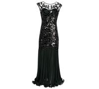 Abito da donna con glitter in rete con paillette, abito da sera lungo, vintage, tinta unita, elegante, senza maniche, alla moda, comodo, a matita, per il tempo libero, verde, L