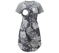 Abito da donna con maniche casual per maternità per allattamento al seno camicia da notte corta abito premaman abito premaman, Grigio, L