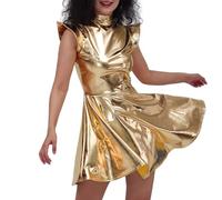 Abito da donna con paillettes, oro scintillante, alla moda, da sera, con arricciatura, per occasioni festive, elegante enfatizzazione della figura grazie alla sapiente struttura a pieghe, perfetto per