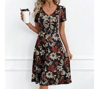 Abito da donna con scollo a V, bottoni, pois rossi e vita stretta, abito primaverile, adatto per San Valentino L,M,S,XLStampa CasualeTessuto in maglia