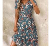 Abito da donna con scollo a V, bottoni, pois rossi e vita stretta, abito primaverile, adatto per San Valentino L,M,S,XLPianteTessuto in maglia