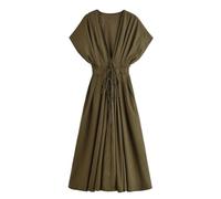 Abito da donna con scollo a V e lacci, a maniche corte, con schiena scoperta, a pieghe, lungo, Esercito En8, L