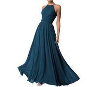 Abito da donna con scollo all'americana, abito da damigella d'onore, abito lungo in chiffon, Foglia di t, 42