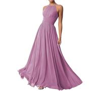 Abito da donna con scollo all'americana, abito da damigella d'onore, abito lungo in chiffon, Glicine, 50