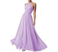 Abito da donna con scollo all'americana, abito da damigella d'onore, abito lungo in chiffon, Lilla, 50