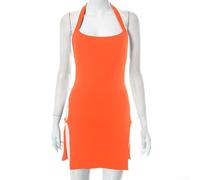 Abito da donna con scollo all'americana e schiena scoperta, aderente, aderente, per mini abito estivo per feste estive in discoteca, nero (L arancione)