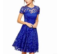 Abito da donna con scollo rotondo, a maniche corte, tinta unita, casual, lunghezza regolare, elastico, per vacanze, vita quotidiana, club, primavera, estate, inverno, scelta delle taglie (XL blu)