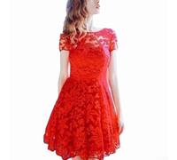 Abito da donna con scollo rotondo, a maniche corte, tinta unita, casual, lunghezza regolare, elastico, per vacanze, vita quotidiana, club, primavera, estate, inverno, scelta delle taglie (L rosso)