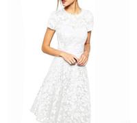 Abito da donna con scollo rotondo, a maniche corte, tinta unita, casual, lunghezza regolare, elastico, per vacanze, vita quotidiana, club, primavera, estate, inverno, scelta delle taglie (S bianco)