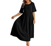 Abito da donna, con scollo rotondo maxi lunghezza abbottonatura frontale, in cotone e lino, da indossare tutti i giorni; con dettagli di design tra cui sciolto in lino girocollo manica a cinque punte