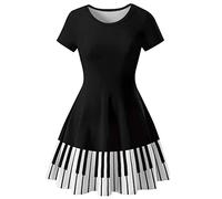 Abito da Donna con Scollo Tondo con Stampa Digitale 3D, Gonna a Pieghe da Festa a Trapezio di Arte Creativa,Geometry,XL