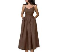 Abito da donna con spalline sottili abito a trapezio sexy con scollo a V abiti corsetto con tasche laterali una linea abiti larghi in tinta unita pieghettato a vita alta prendisole da sera fluidi
